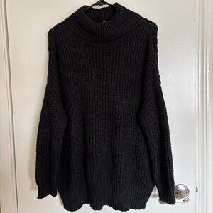 Leith Black Chunky Ribbed Knit Oversized Turtleneck Sweater - Womens Small